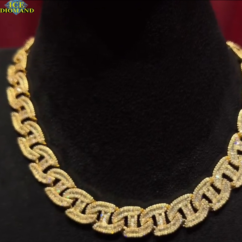 Rapper 16mm Two Icy 925 Silver Hip Hop Necklace 18K Gold Plated Round and ReMoissaniteangular VVS Moissanite Cuban Chain for Men