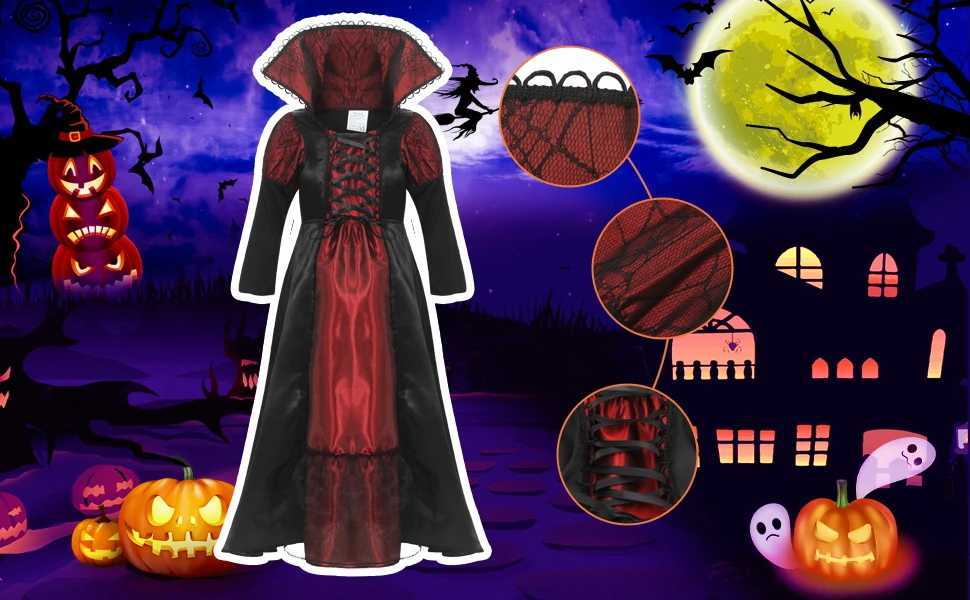 Girls Halloween Costume Vampire Dress Up Child Vampiress Role Play Carnival Party Cosplay Outfits with Stickers cosplay dress L250918