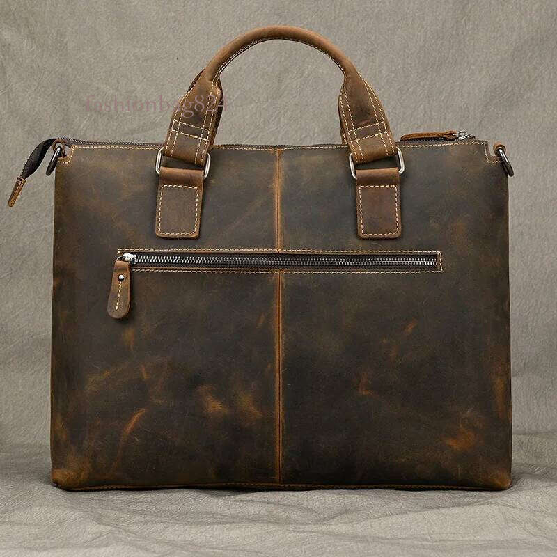 Fashion Crazy Horse Briefcase Laptop Men OfficeTote Bag Cow Leather Handbag A4 Portfolio Men's Hand Bags