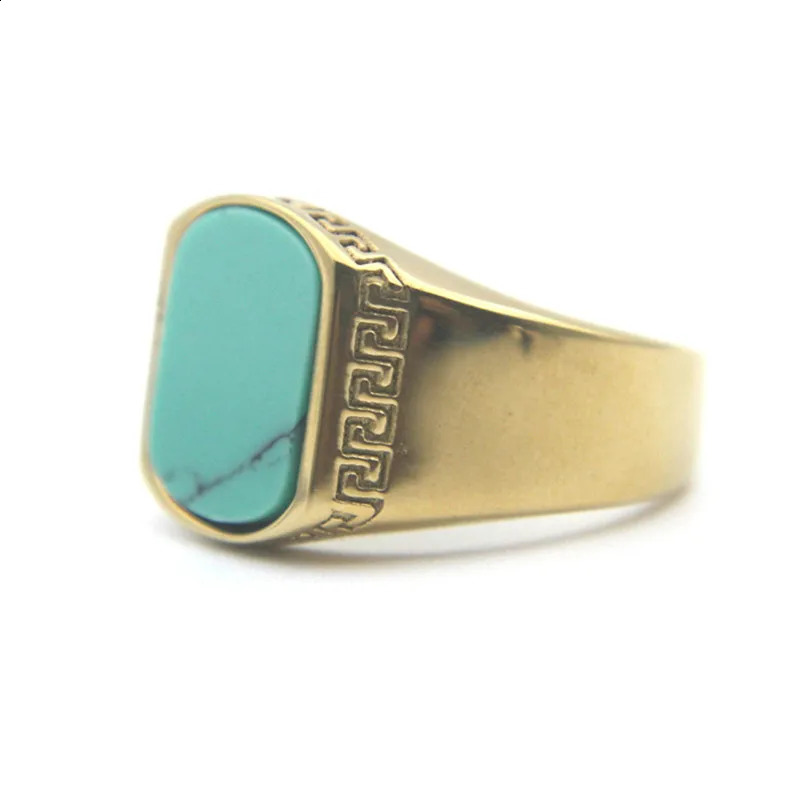 Solid Green Black Stone Ring Stainless Steel Retro Punk Biker Unisex Ring 250918