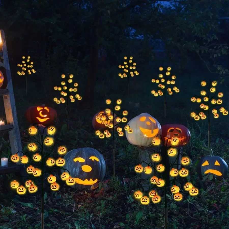 4 Pack 80 LED Halloween Solar Pumpkin Stake Lights for Outdoor Halloween Decorations Orange JackOLantern Pumpkins Solar Pathw C250919