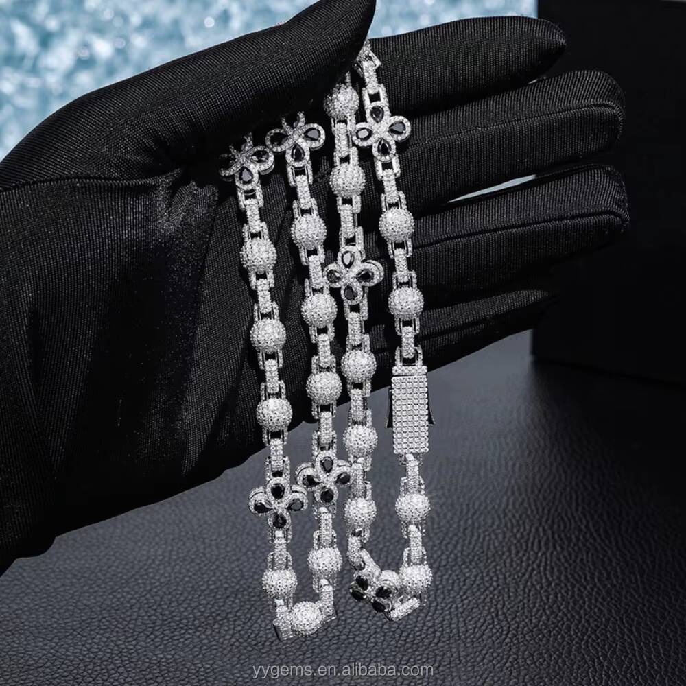 New Arrivals Pass Diamond Test Iced Out Moissanite Black Clover Solid Silver Cuban Link Ball Chains Mens Chain Necklace