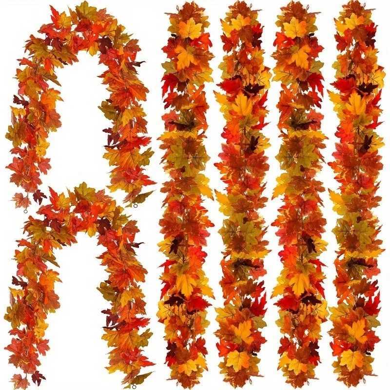 Autumn Maple Leaf Garland Artificial Fall Vines with Vibrant Red Orange Yellow Leaves for Thanksgiving home accessories C250919