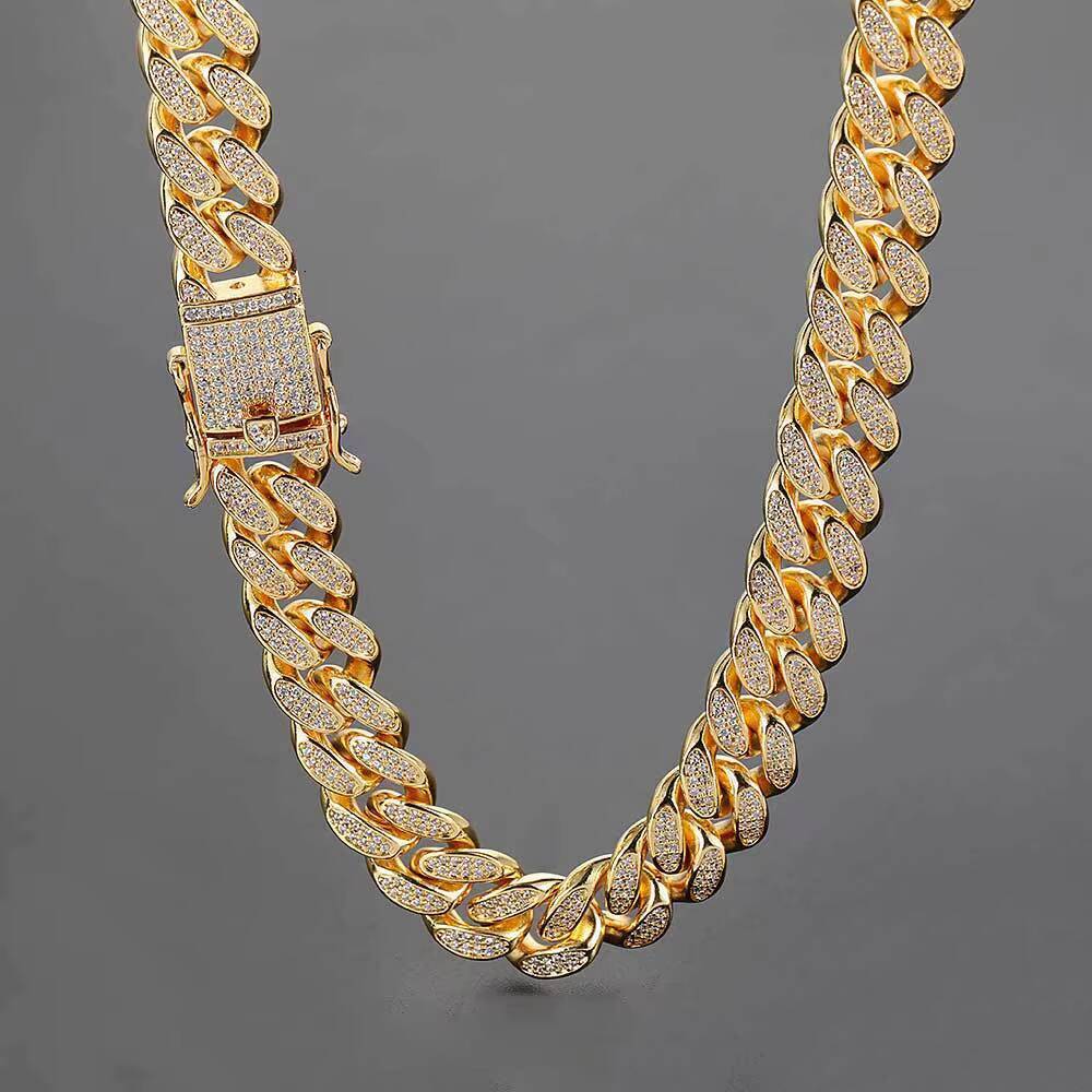 Wholesale Hip Hop Jewelry Cuban Chains White Gold Plated Cuban Link Chain Iced Out Cuban Chain Necklace