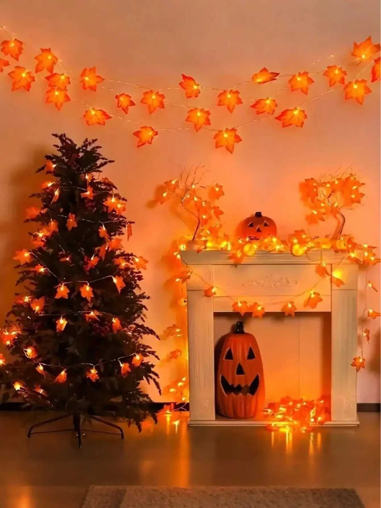 Autumn Maple Garland LED Fairy Lights Artificial Fall Foliage Garland Warm Autumn Decoration Halloween Thanksgiving Fall Decor C250919