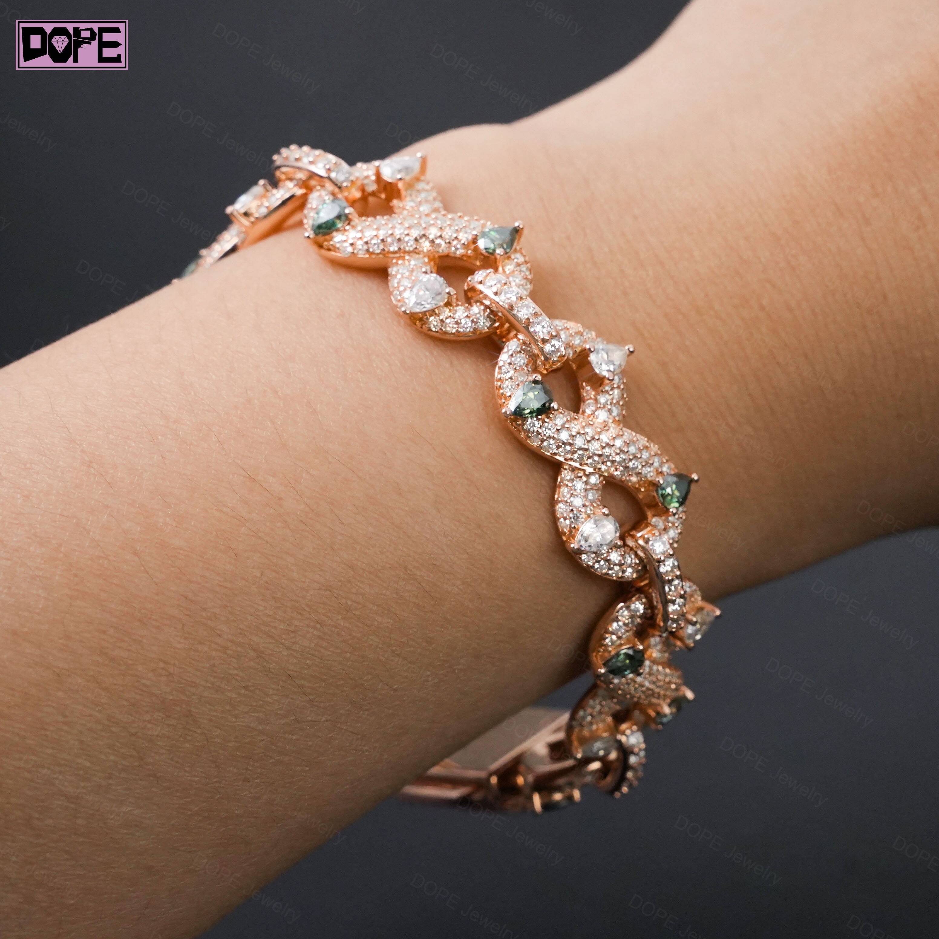 925 Silver Infinity Chain Hiphop Bracelet VVS Diamond Iced Out Mens Moissanite Cuban Bracelet