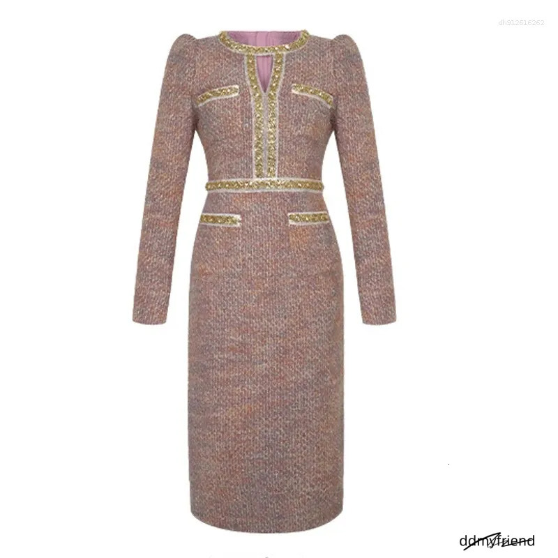 Two Piece Dress Women Clothes Vintage Tweed Hollow Sexy O-Neck Slim Midi Pencil Elegant Fashion Evening Party Vestidos Formal Ocn ddmyfriend