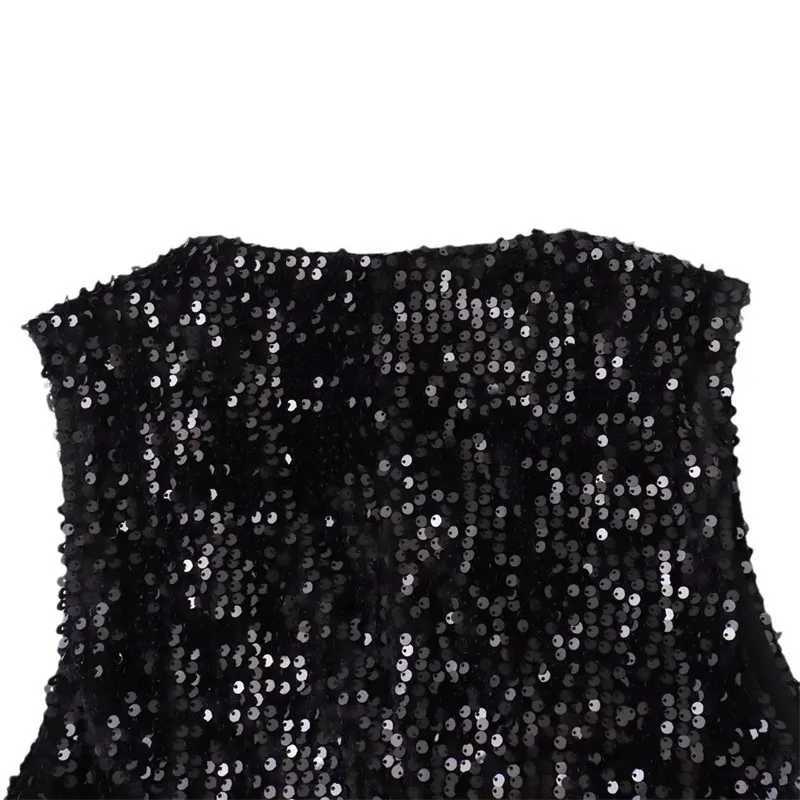New Womens Fashion Versatile Sequin Short Vest Spring Autumn Xiaoxiangfeng Heavy Industry Waistcoat Black Sleeveless Jacket Z250918