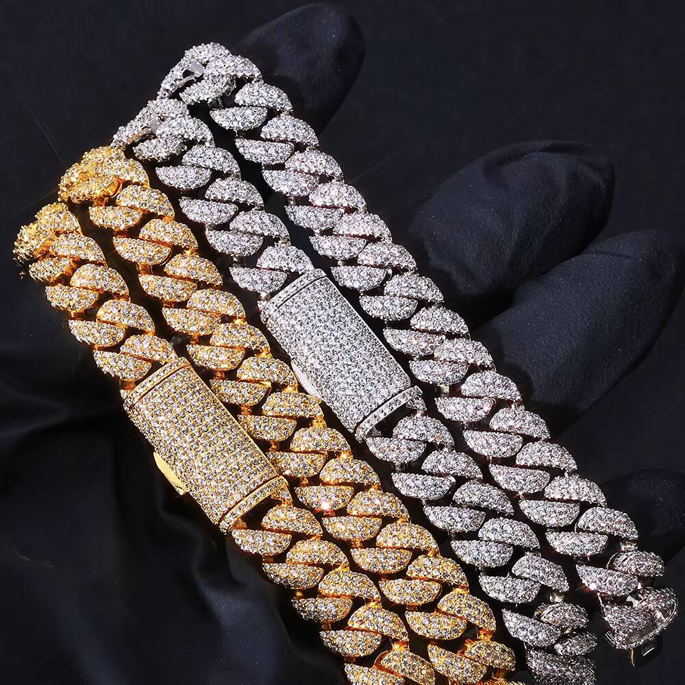 NUOYA Luxury 3 Rows Cuban Chain 10mm Width Flip Clasp Design Full Iced Out Moissanite Hip Hop Fine Jewelry