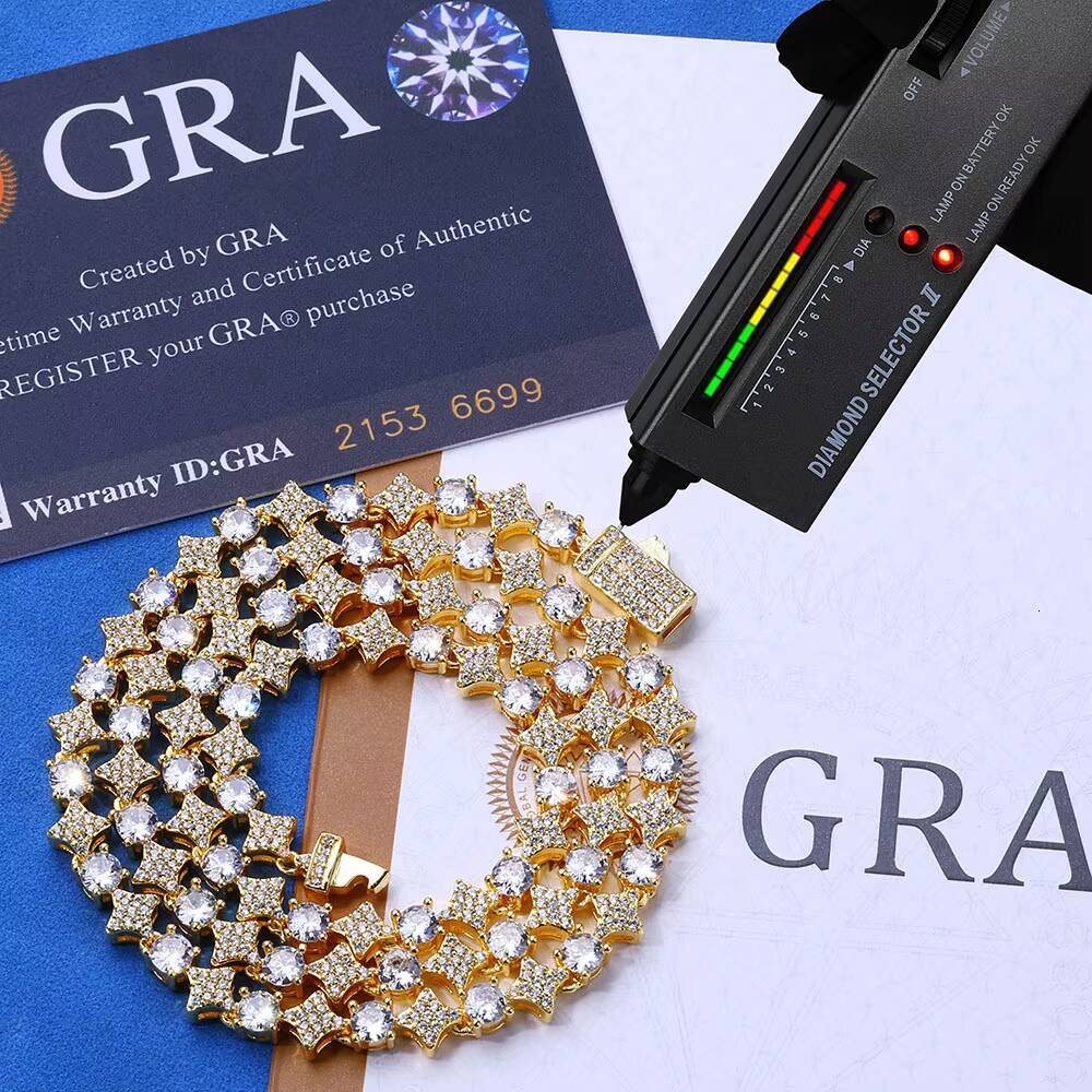 NUOYA Womens Fine Jewelry 6mm Star Shape Tennis Chain 925 Silver Shiny Round Cut VVS Moissanite Stones Hip Hop Style