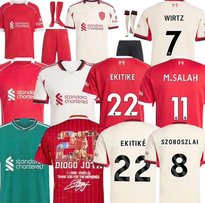 25 26 ISAK Wirtz SALAH jersey Ekitike MAC ALLISTER Kerkez GAKPO DARWIN SZOBOSZLAI Jeremie Frimpong Long sleeves soccer jerseys Mens Kids Kit sock Full sets 2025