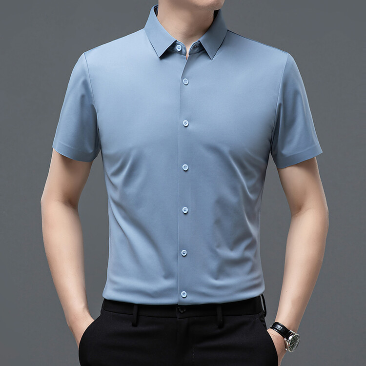 Ice-Silk Short-Sleeve Shirt for Men New Arrival Solid Color Non-Iron Men s Wear Lightweight Summer Short Sleeve Mulberry Silk Dad Casual Shirt