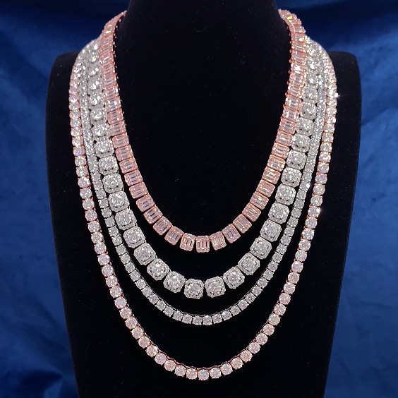 Luxury Tennis Necklace 5MM VVS Moissanite Pass Diamond Tester S925 Gold Plated Tennis Chian