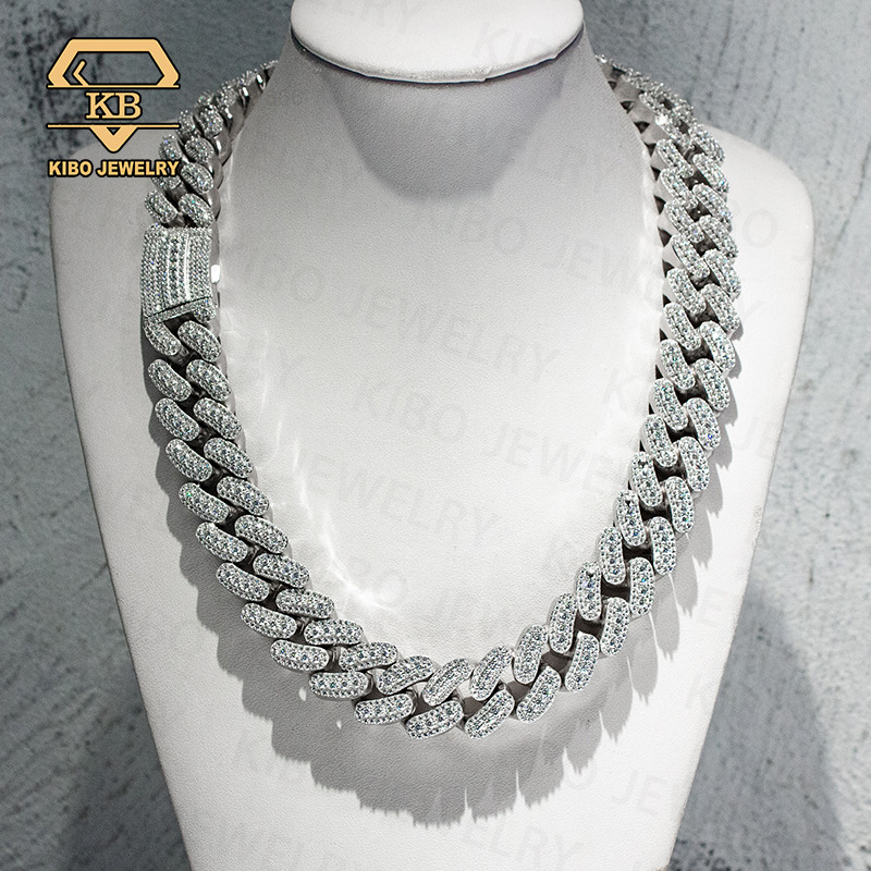 Hip Hop Mens 925 Sterling Silver VVS Iced out Miami Cuban Link 22mm Big Cuban Chain Moissanite Necklace Jewelry