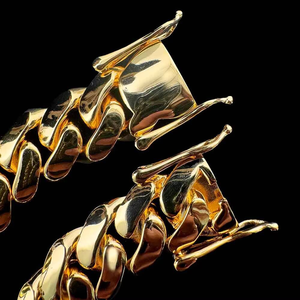 14K Gold Plating Cuban Chain 14mm Hiphop Copper Alloy Plain Brass Miami Cuban Link Chain