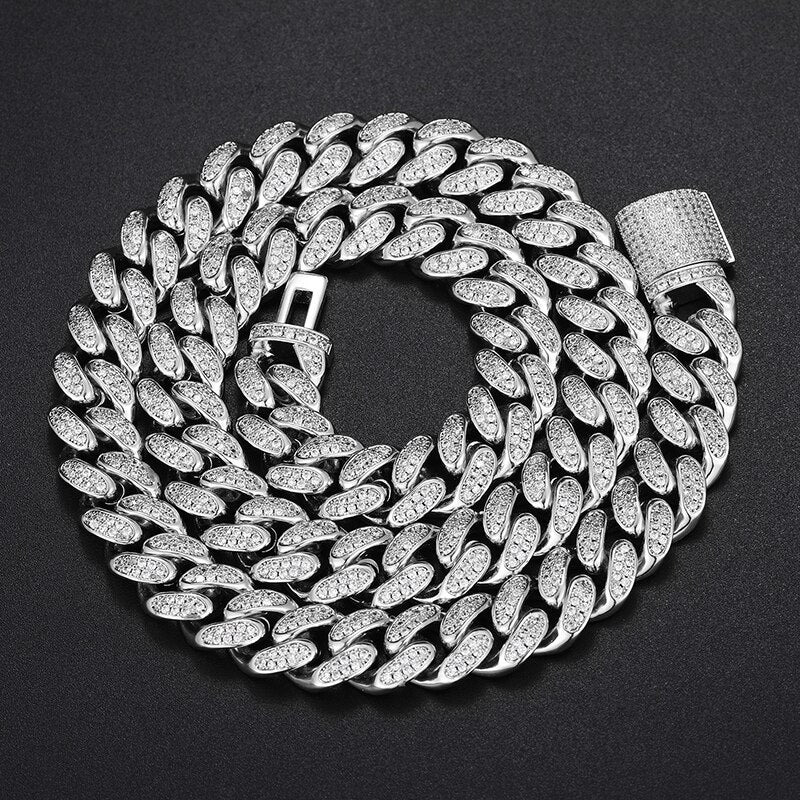 Sparkling 8mm Miami Cuban Link VVS Moissanite Hiphop Jewelry 925 Silver White Gold Plated Cuban Link Chain