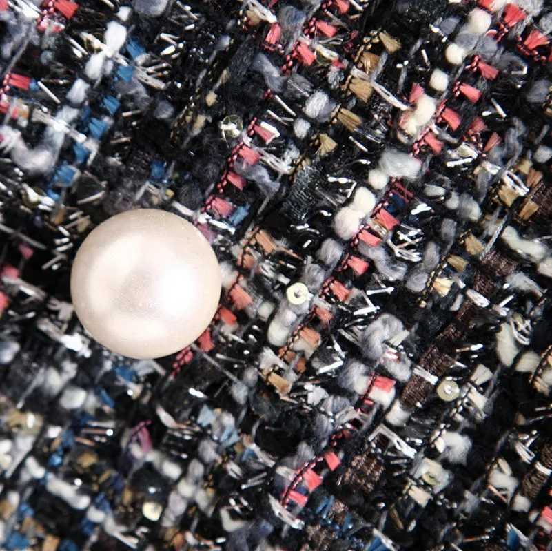 Womens pearl button tassel tweed jacket 2024 new spring and autumn season small fragrance style mid length top Z250918