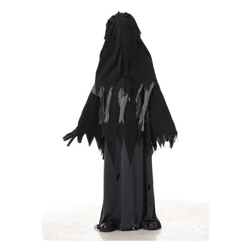 Halloween Children Cosplay Costume Torn Cloth Ghost Long Black Robe Red Glasses Sickle Pumpkin Bag Suit Terror Roleplay Outfits L250918