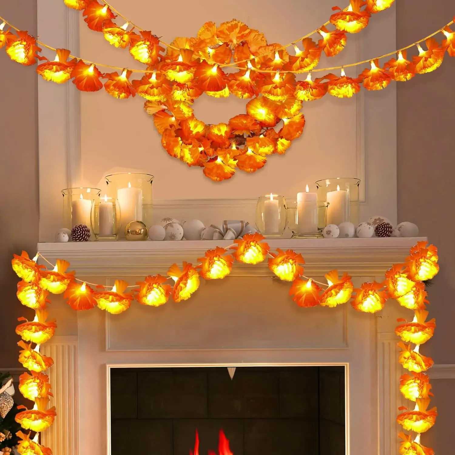 3M Mexican Marigold Artificial Flowers Day of The Dead DIY Home Outdoor Decor Halloween Diwali Party 15m Garland String Lights C250919