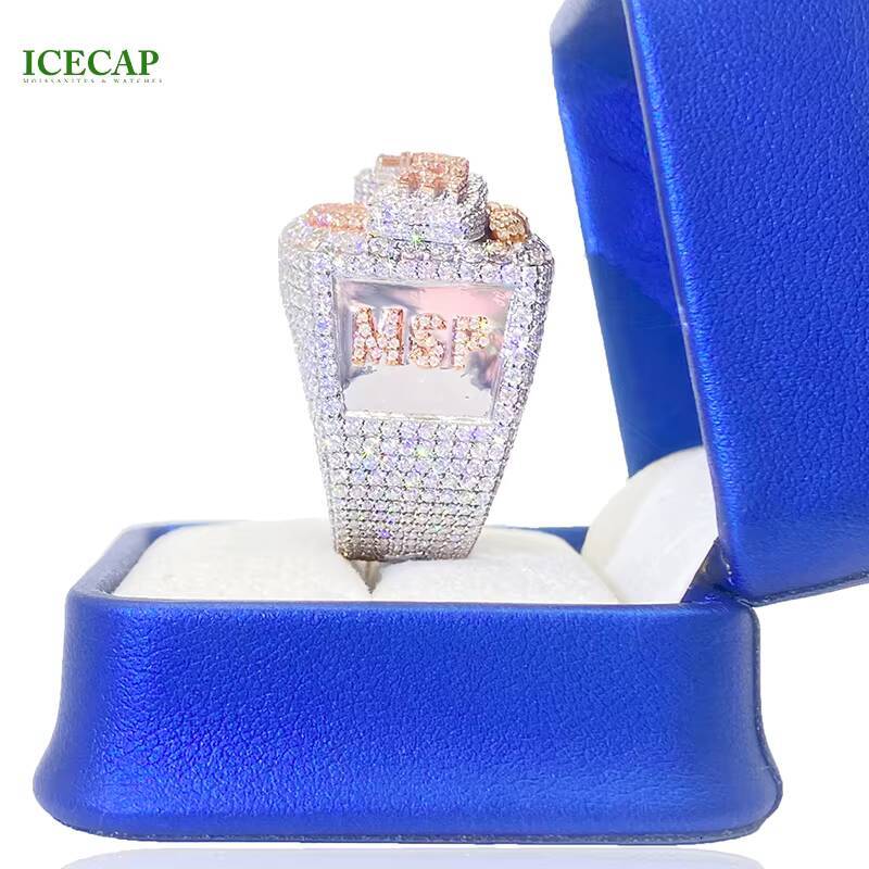 High Quality Luxury Costom Letter Rings Iced Out Moissanite Diamond Rings 925 Silver Hip Hop Jewelry Rings for Men Women