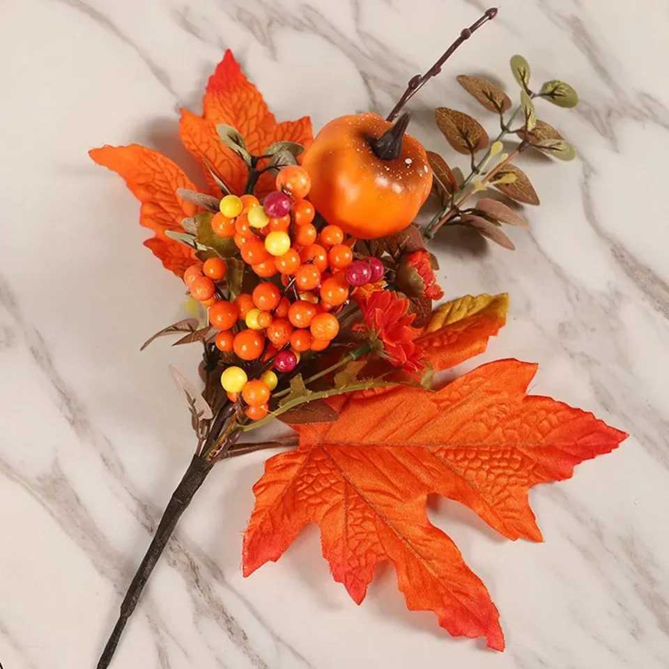 Artificial Maple Leaves Branch Fake Fall Leaves Stems Plants Outdoor Home Decor Outdoor Artificial Flower New Year 2025 Decor C250919