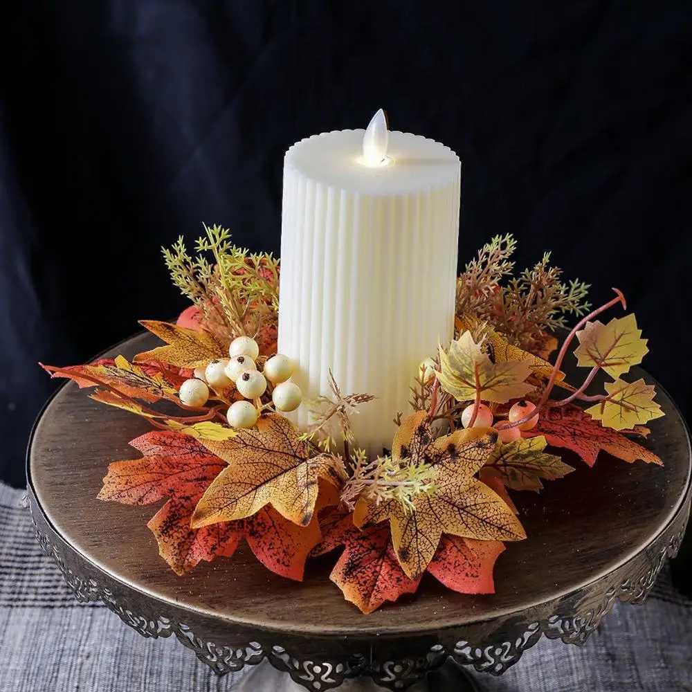 Simulated Maple Leaf Candle Wreath Candlestick Holders Halloween Candle Decor Fashion Table Items Halloween Style Leaves C250919