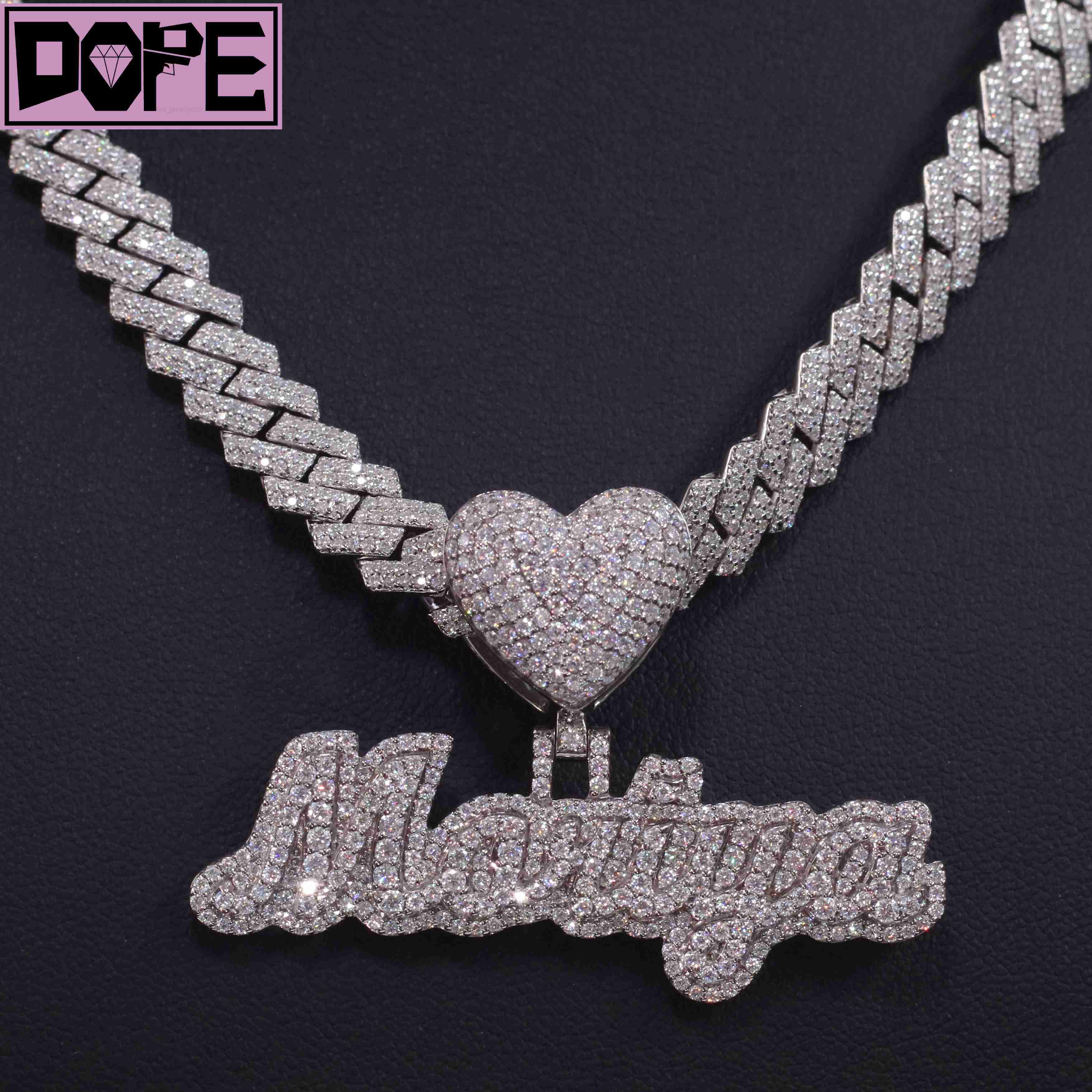 GRA Certified Moissanite Pendant Name Letter Customized Trend Heart Bail VVS Iced Out Diamond 925 Silver Customized Trend Moissanite Pendant