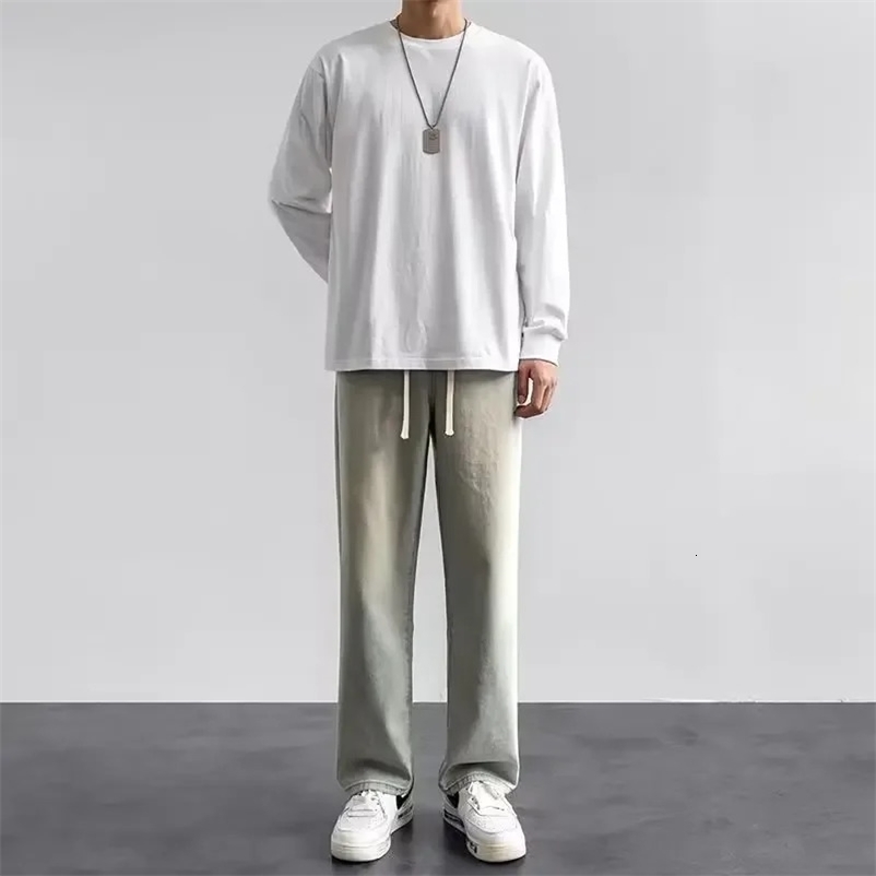 Mens Jeans Korean Version Student Casual Pants High Street Straight Loose Wide Leg Jeans Black Grey Blue Baggy Jeans 250919