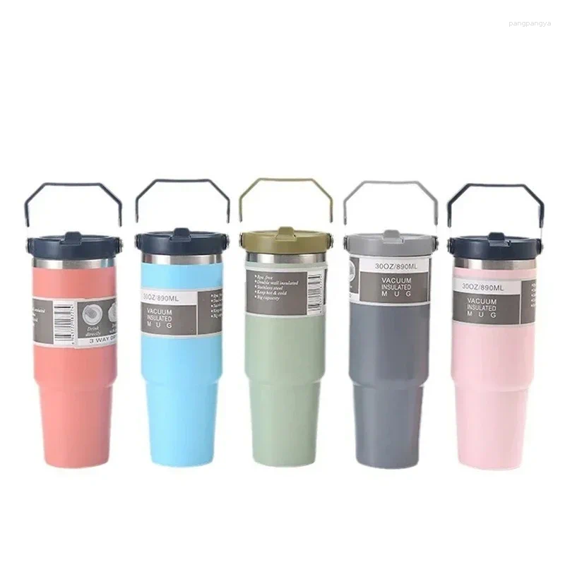 Water Bottles Stanliess 30oz Tumbler Car Cup With Handle Straw Lid Steel Vacuum Insulated Coffee Mug Double Wall Travel Cup Large Capacity