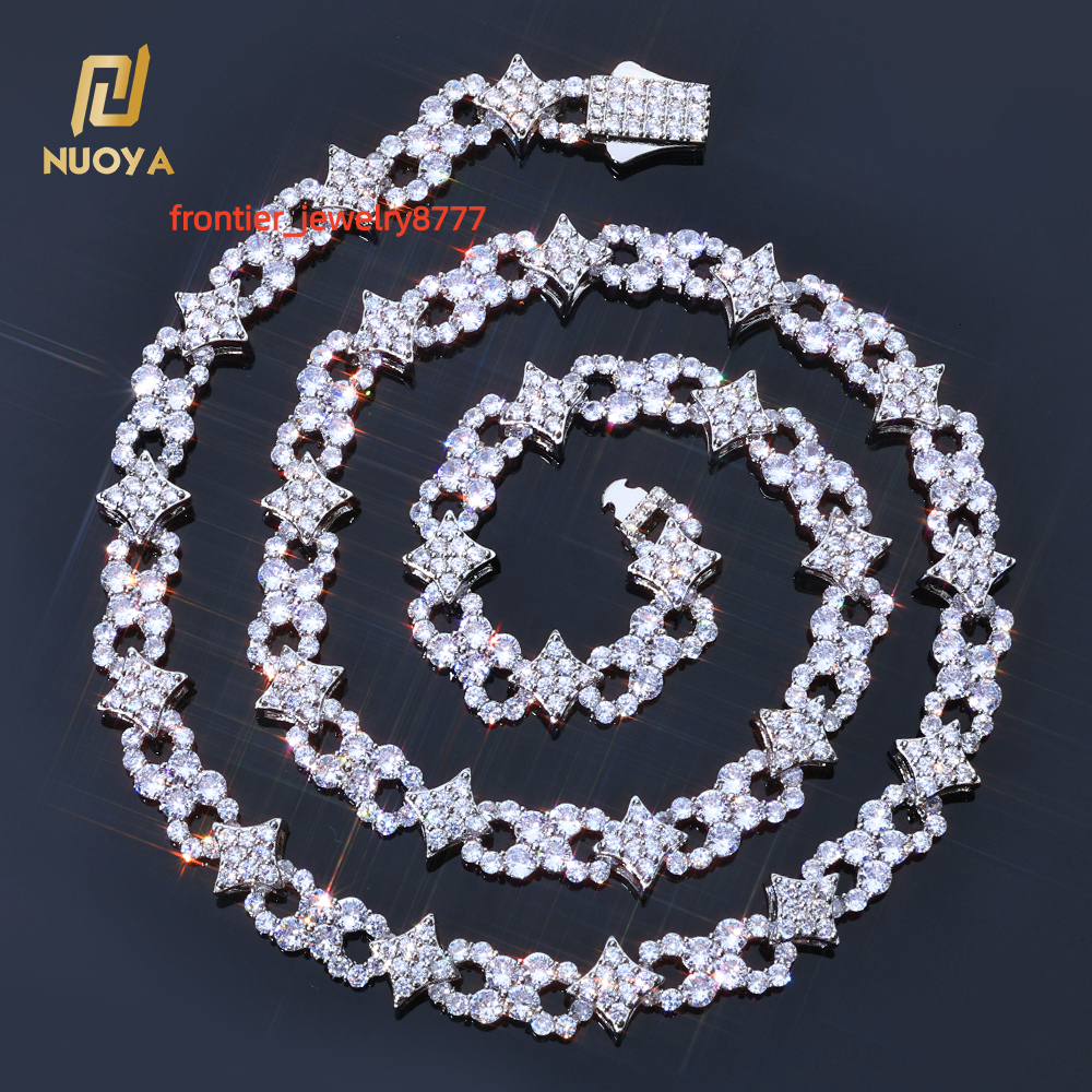 NUOYA Hip Hop Fine Jewelry Necklace Spring Lock Clasp Iced Out Moissanite Four Pointed Star Infinite Symbol Design Chain
