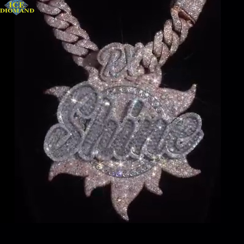 High Quality Customized Trendized 925 Silver Baguette Hip Hop Moissanite Diamond Pendant for Men Personalidad Rapper Jewelry