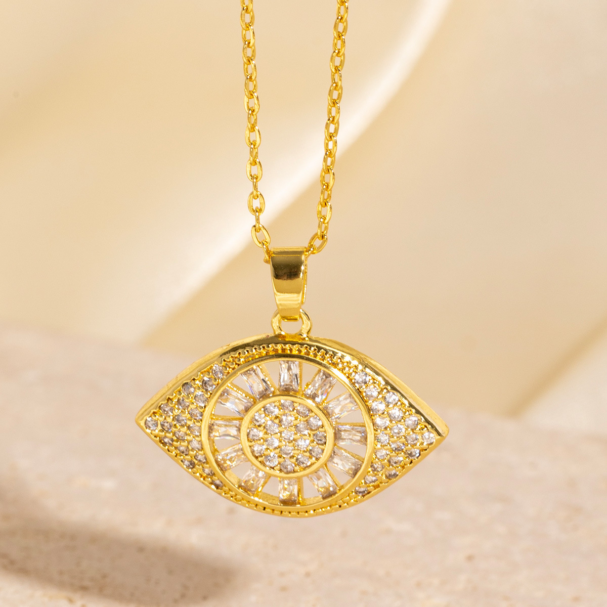 Gold - Toned Evil Eye Pendant Necklace With Blue & Clear Rhinestones Delicate Daily & Elegant Jewelry Gift For Her High - Quality & Stylish Accessory