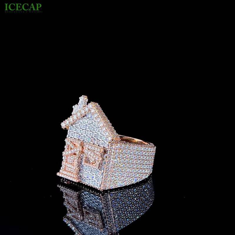 VVS Moissanite Diamond House Rings 925 Sterling Silver Rose Gold Plated Mens Iced Fine Jewelry with Hip Hop Championship Ring
