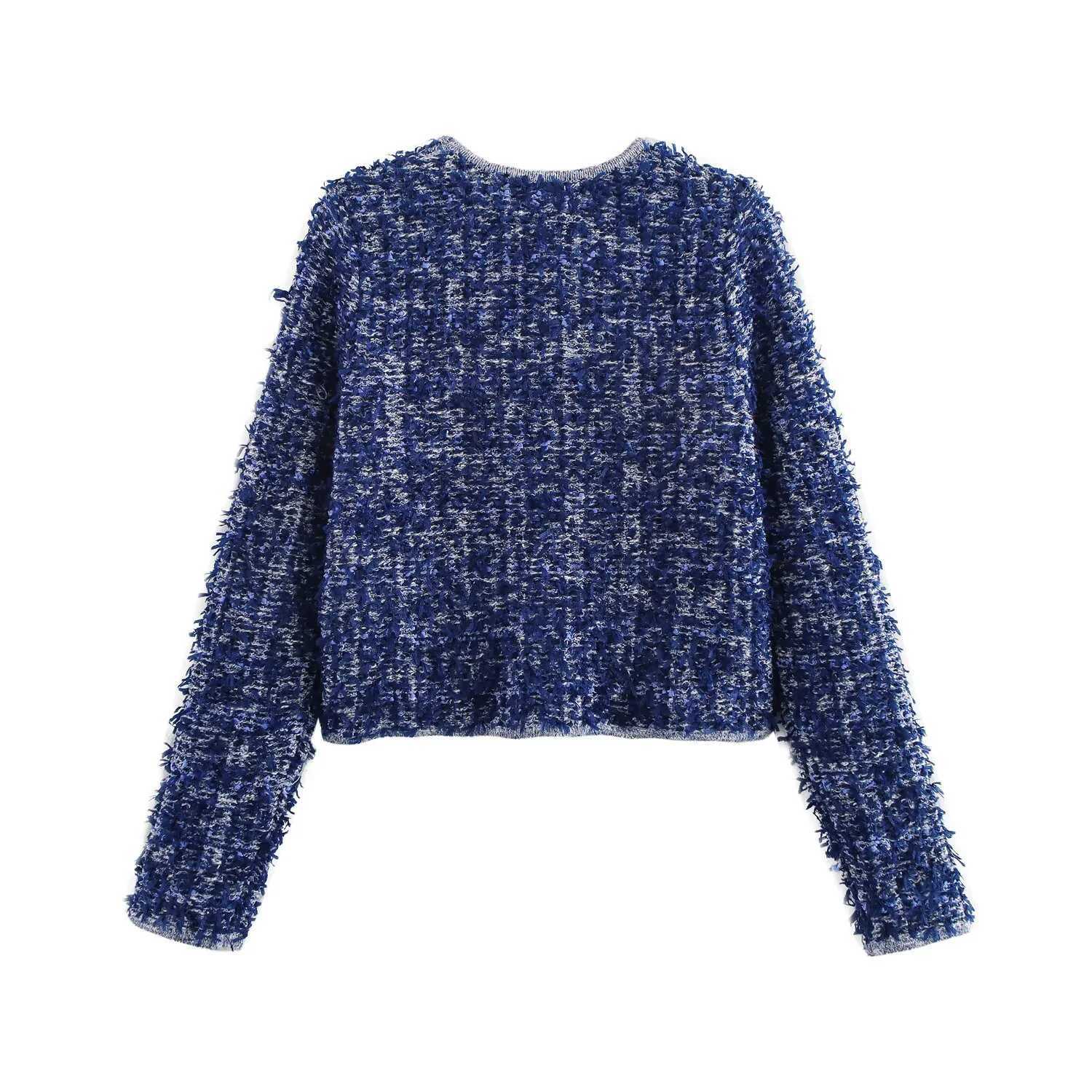 Blue Xiaoxiangfeng Heavy Industry Knitted Coat For Womens Spring Style Elegant And High End Short Cardigan Top Z250918
