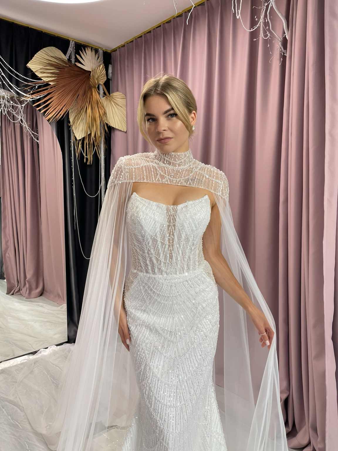 Designer Mermaid Wedding Dresses Strapless Strap With Wrap Bride Dress Beading Sequins Floor Length Bridal Dress Customized