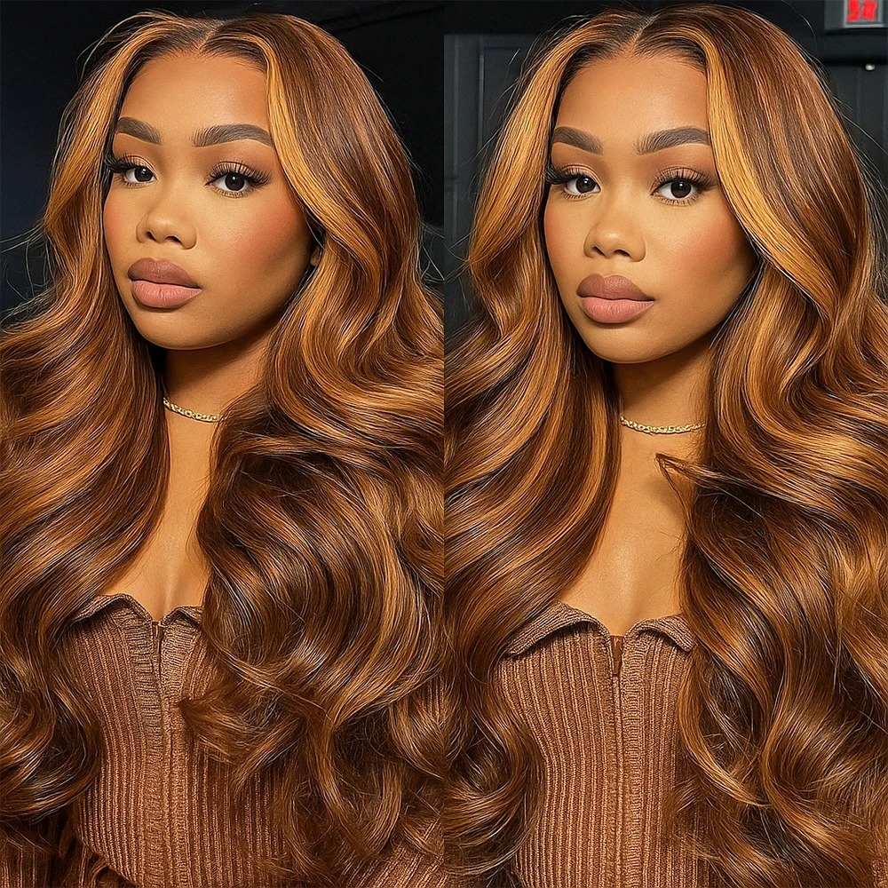 4/27 Balayage Blonde Highlight 13x6 Glueless Wigs Wear And Go Body Wave Human Hair Wig High Density 13x4 HD Mixed Color Lace Frontal Wig