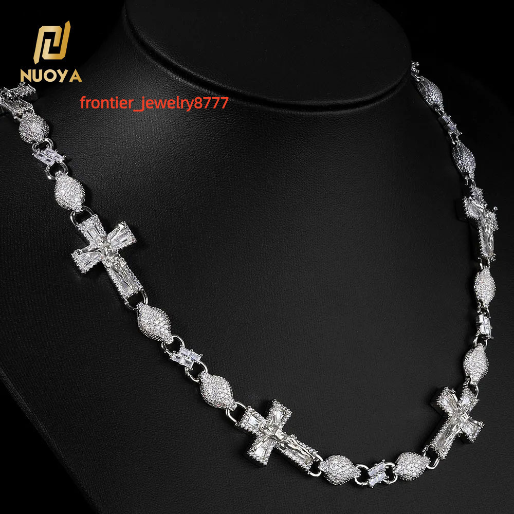 NUOYA Mixed Inlay Cross Infinity Cuban Link Chain Necklace Iced Out Baguette Moissanite Silver Plated Luxury Hip Hop Jewelry