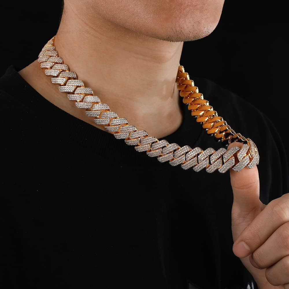 15mm Moissanite Chain Cuban Link 925 Silver Gold Plated Iced Out Necklace VVS Hiphop Moissanite Cuban Chain