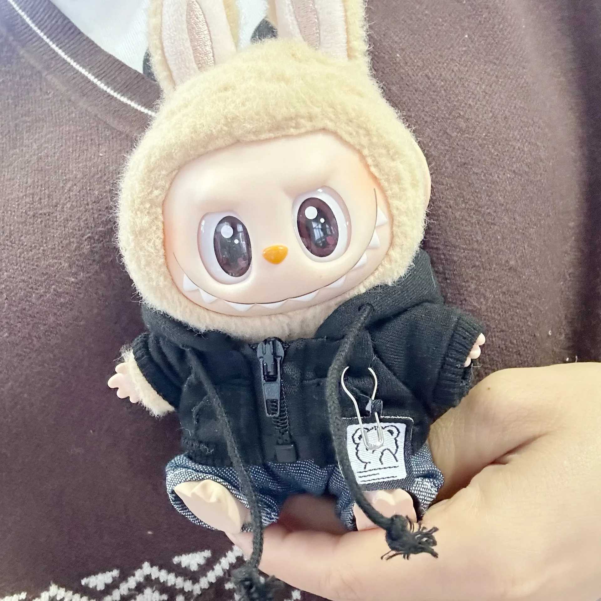 17cm Plush Dolls Clothes for Labubu The Monster Outfit Accessories Clothing DIY Kids Gift Hooded Sweatshirt Jeans Cool Boy C250919