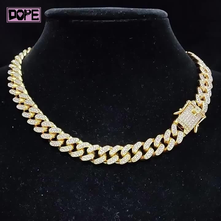Customized Trend 2 Rows Moissanite Cuban Chain Necklace Miami 925 Silver 12mm 14mm Gold Plated Moissanite Cuban Link Chain