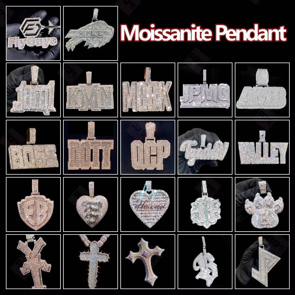 Moissanite Pendant Cluster 925 Silver Iced Out Hollow Back Small Cross Charm VVS Baguette Moissanite Pendant