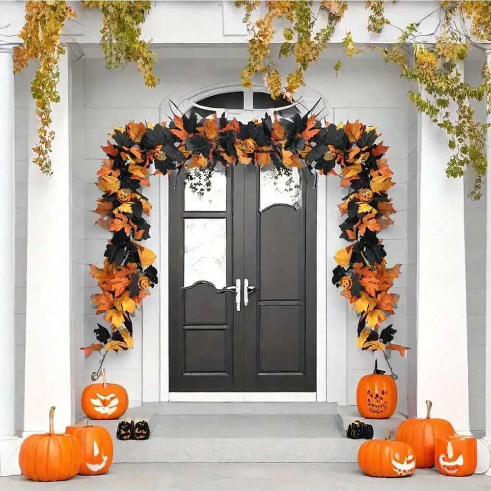 3PCS Halloween Pumpkin Vines Maple Leaf with Spider Decorations Gothic Wreath Create Spooky Holiday Atmosphere Halloween Party C250919