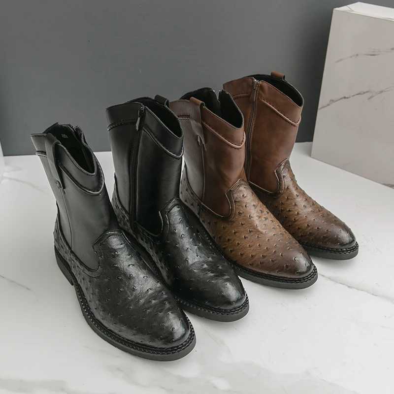 Stylish Designer Mens MidCalf Boots Leisure Cowboy Boots Autumn Winter Ankle Boots Male High Top Shoes Soft Leisure Walk Botas W250919