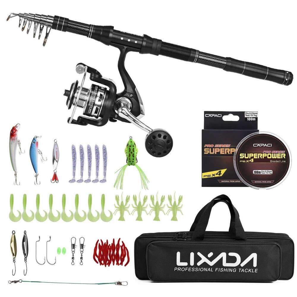 Portable With Line Lures Carry Bag Kit Fishing Rod And Reel Combo