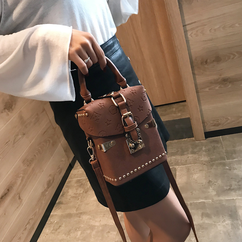 2025 new women's buckle rivet small square bag fashionable retro handbag designer crossbody bag