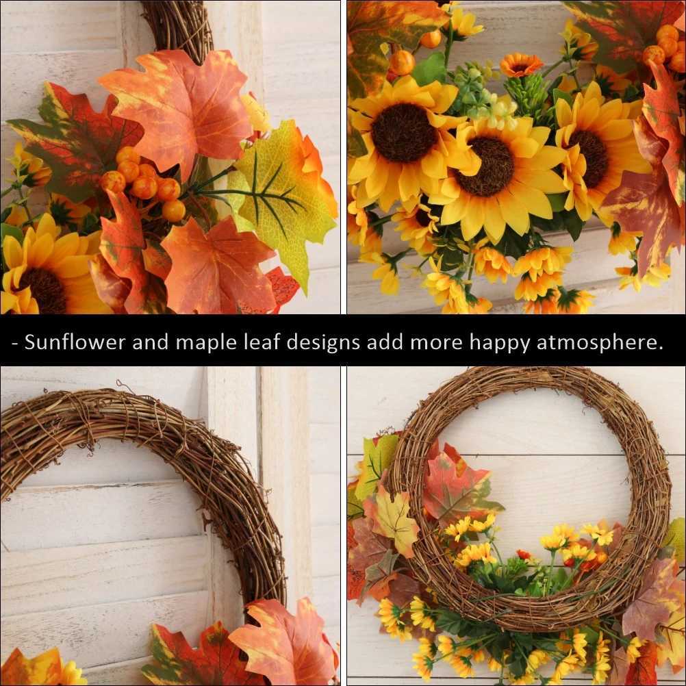 45Cm Premium Maple Leaf Garland Holiday Door Wreath Sunflower Floral Decor Wall Hanging Ornament Rattan Shop Window Vivid Fade C250919