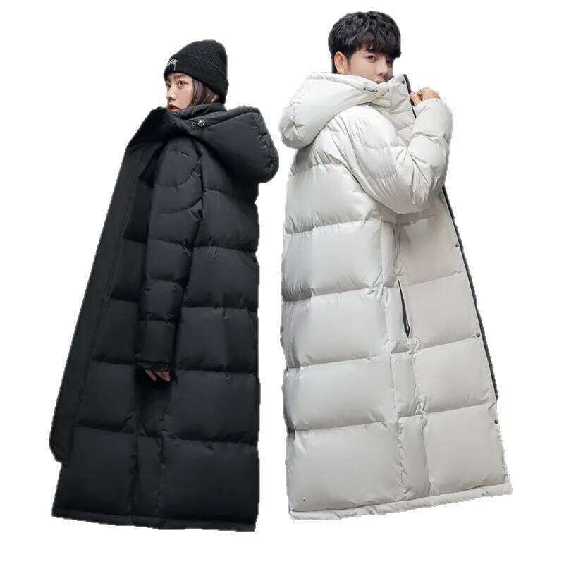 Winter New Fashion Unisex Extra Long Duck Coats For Men and Women Over Knee Hooded Thickened Couple's Down Parka JK-062