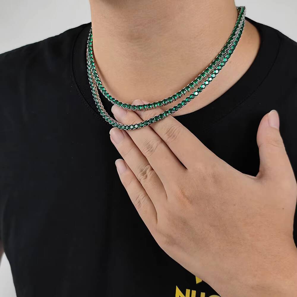 NUOYA Personalized Custom 4mm Bling Tennis Chain Iced Out Diamond Chain Green Pink Moissanite Tennis Chain Bracelet for Women