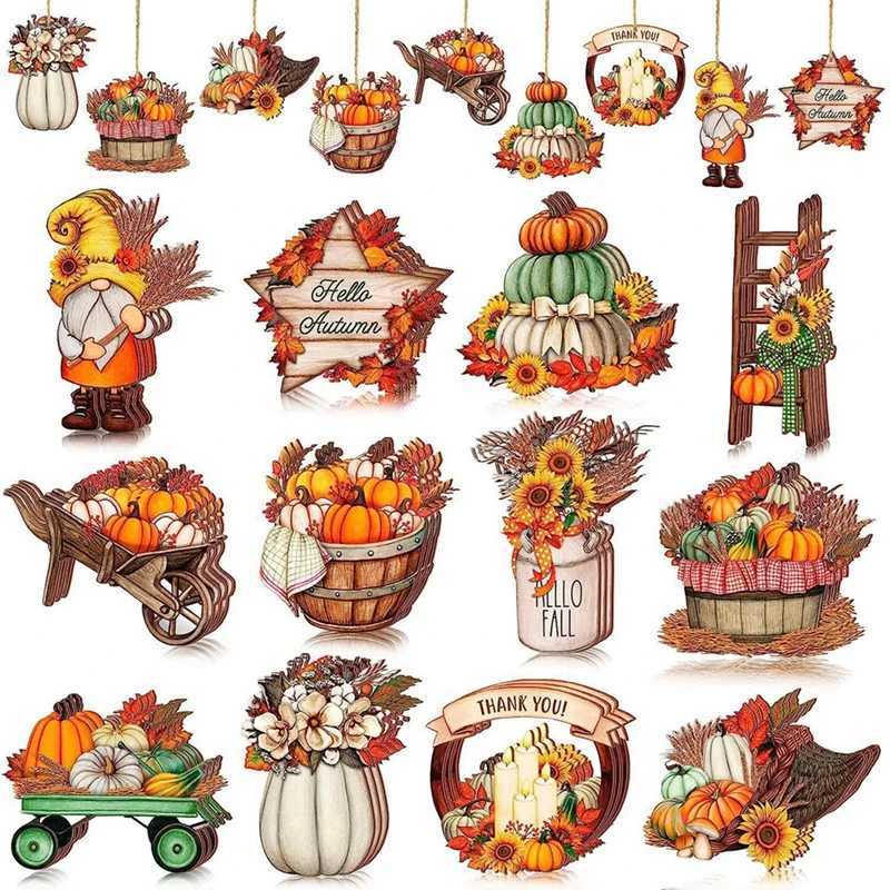 12pcs Fall Tree Hanging Sign Thanksgiving Ornaments Harvest Ornament Fall Harvest Party Decor Fall Harvest Wood Ornaments C250919