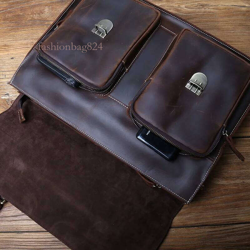 NZPJ Retro Men's Handbag Crazy Horse Horizontal Computer Top Layer Leather Men Casual Shoulder Messenger Bag